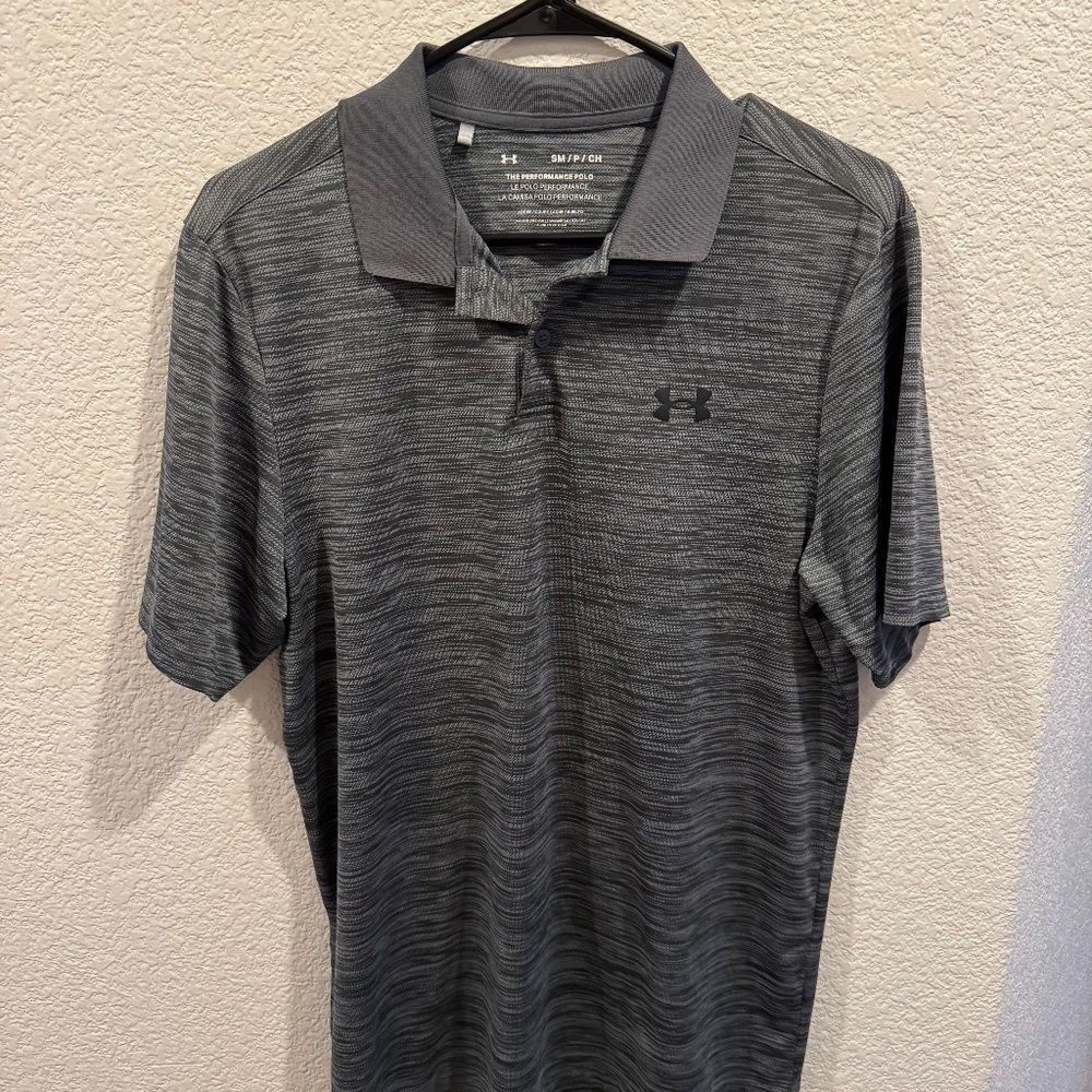 Under Armour The Performance Polo Golf Black Grey Stripe Mens Size Small